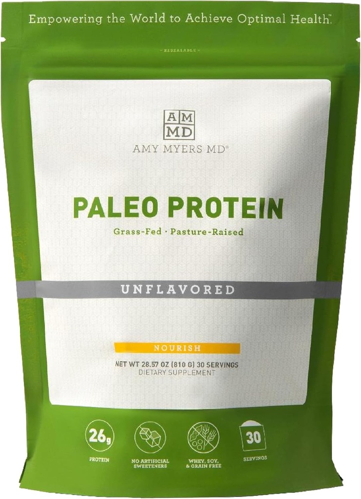 Amy Myers MD Paleo Protein Powder - Unflavored, 20 서빙 - Collagen 기반 Gut 기능 지원 - 글루텐 - 무료 및 비 건조 단백질 보충
