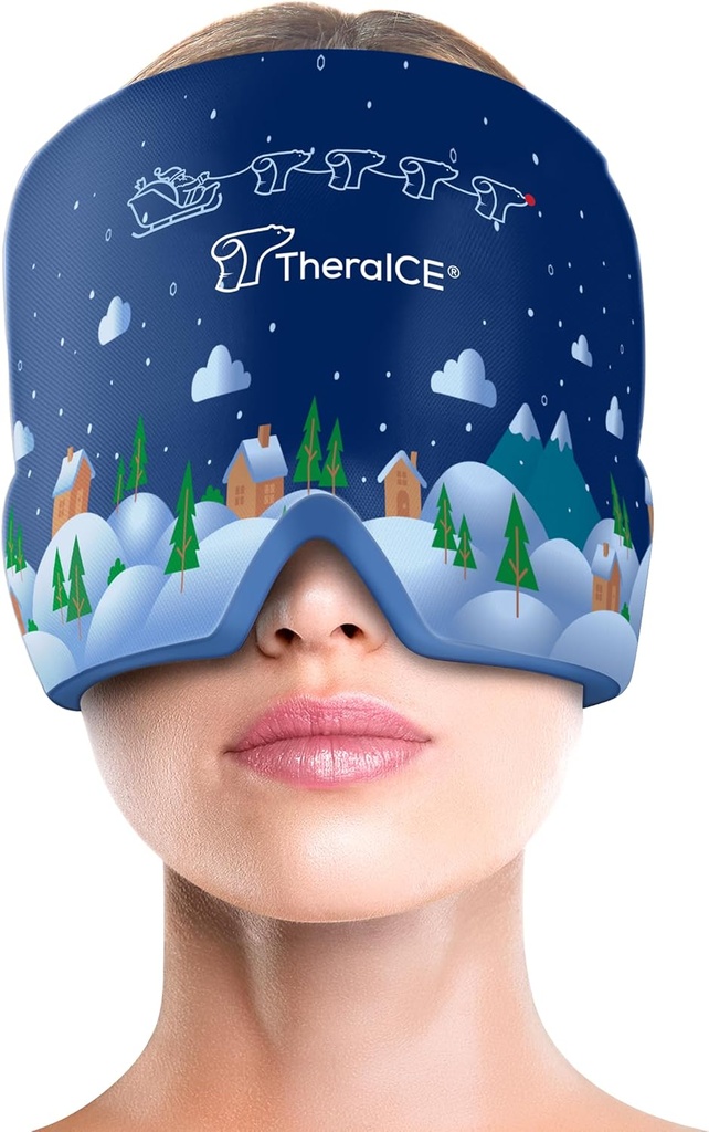 TheraICE Migraine Relief Cap, 냉각 젤 모자, Soothing Headache 아이스 팩 마스크 제품, 얼굴 냉 압착 헤드 랩 텐션 및 스트레스