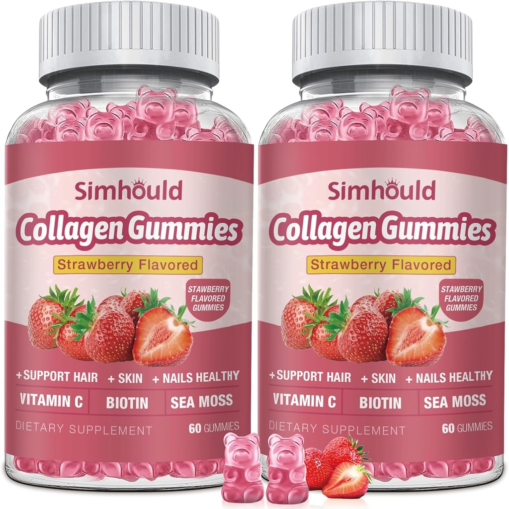 2 팩 Vegan 2500Mg Collagen Gummies 여성 노화 방지, 피부, 머리 손톱, 교원질 유형 1 및 3, Biotin, 남자를위한 바다 모스 - 설탕 무료, 비 GMO, 120 카운트 콜라겐 보충 교재 Gummies