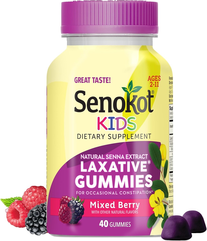 Senokot 아이들은 나이 2+를 위한 Berry Laxative Gummies를, 장어를 위한 Senna 추출물, Occasional 변비에서 하룻밤 기복, 40의 ct 섞었습니다