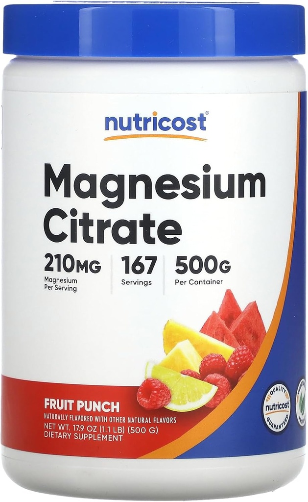 Nutricost 마그네슘 구연산염 분말 (Fruit 펀치, 500 그램)
