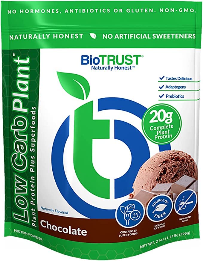 BioTrust Low Carb Plant, Delicious, Creamy, 20 Grams of Clean, Complete, Plant-Based Protein, 5 Grams Fiber, 15 Superfoods, Digestive Enzymes, Vegan, Dairy-Free - 14 서빙 (Chocolate)