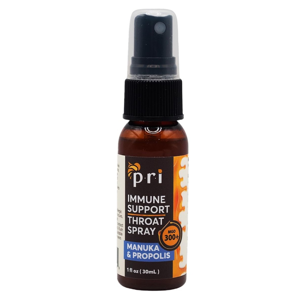 P.R.I Propolis Throat 스프레이 Manuka Honey, Sore Throat & Immune 지원, 신선한 Peppermint 맛, 1oz