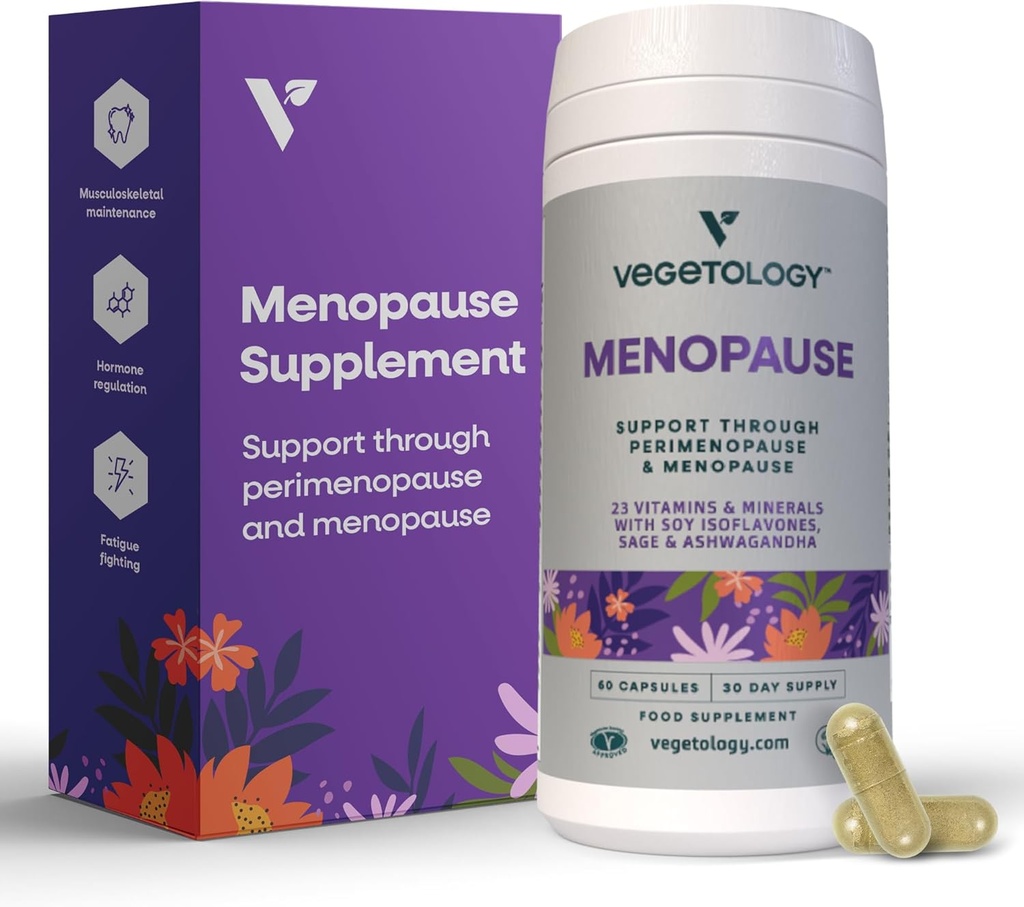Vegan Menopause 보충제 (60 캡슐) - Perimenopause 및 Menopause 비타민 - 여성 보충제 - 여성을위한 Perimenopause 보충제 - 식품 보충 - Menopause 지원