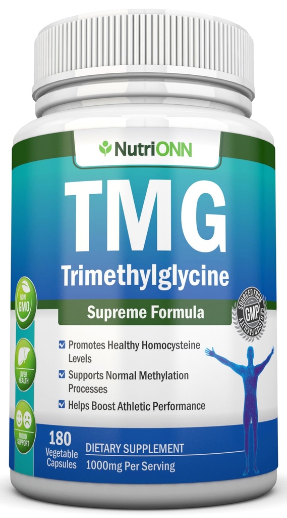 TMG Trimethylglycine 보충교재 - 1000mg - 180의 캡슐 - 우수한 순수한 베타인 무수 - 정상적인 Homocysteine & 혈압 수준을 지원하십시오 - 메틸화 과정을 승진시킵니다 - 비 GMO 공식