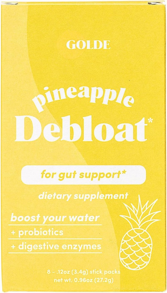 GOLDE Pineapple Debloat - 자연적인 Bloat 기복과 성난 소화 균형을위한 Probiotic 보충 - Vegan, Keto, Low-Sugar - 8 서빙