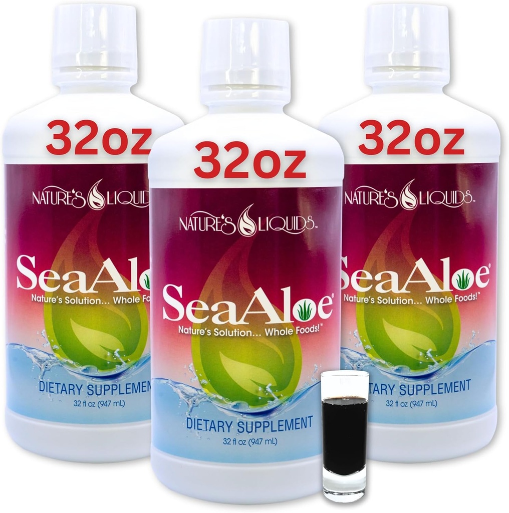 Nature's Liquids Aloe Vera Juice Oceanic Elixir - Thyroid, Digestion 및 Immune 지원, 32oz (Pack of 3)를위한 번식 식물 혼합