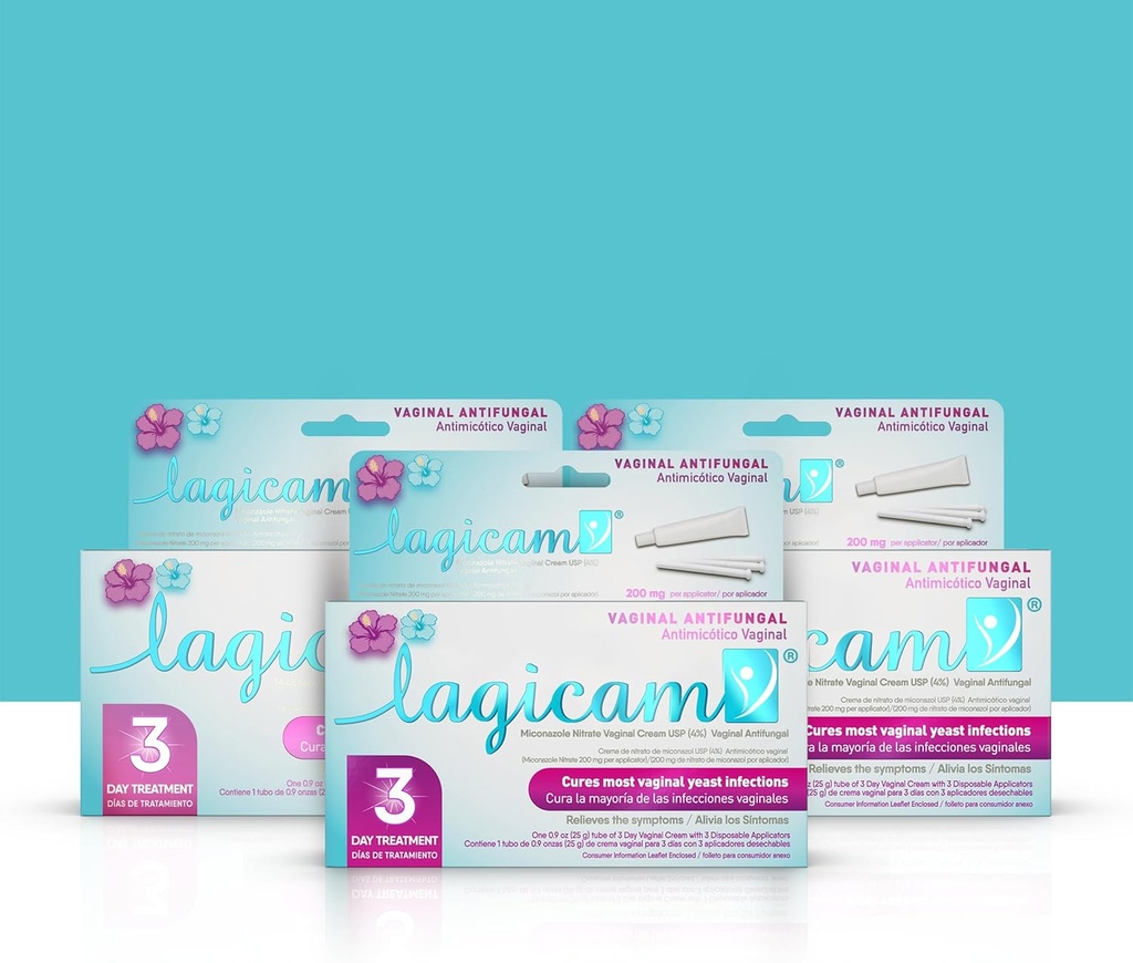 여자를 위한 Lagicam 3 일 효모 감염 처리, 1 일에 작동 시작, Miconazole 질산염, Itching와 Irritation를 위한 항진균성 질 크림, 3 처분할 수 있는 도포구 & 크림 (3의 포장)