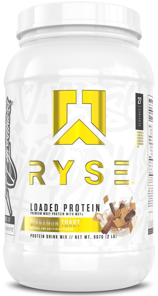 RYSE로드 단백질 분말 - Cinnamon 토스트 - 25g Whey Protein Isolate & Prebiotic Fiber & MCTs와 농축 - 낮은 Carb, 낮은 설탕, 소화 - 친구 - 27 서빙 / 2 lb Tub