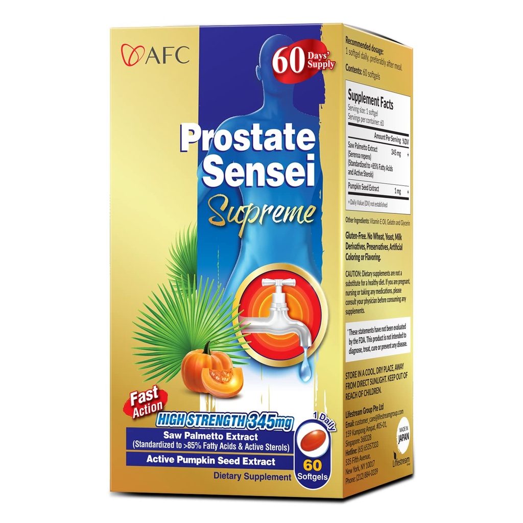 AFC Japan Prostate Sensei Supreme – Fatty Acids & Sterols를 가진 남자를 위한 Saw Palmetto 보충교재 – Urinary Flow, Bladder 기능, 머리 건강 – 자연적인 전립선 지원 공식, 2 달 공급을 지원하십시오