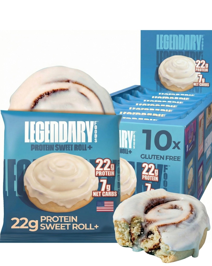 Legendary Foods 22g Protein Cinnamon Roll - 프리미엄 하이 프로틴 바, 낮은 캐비티 식사 교체 식사, 낮은 글리세라이드 지수, 글루텐 무료 스낵 - 달콤한 Zero Sugar, Keto 및 Diabetic 친화적 인 10-Pack