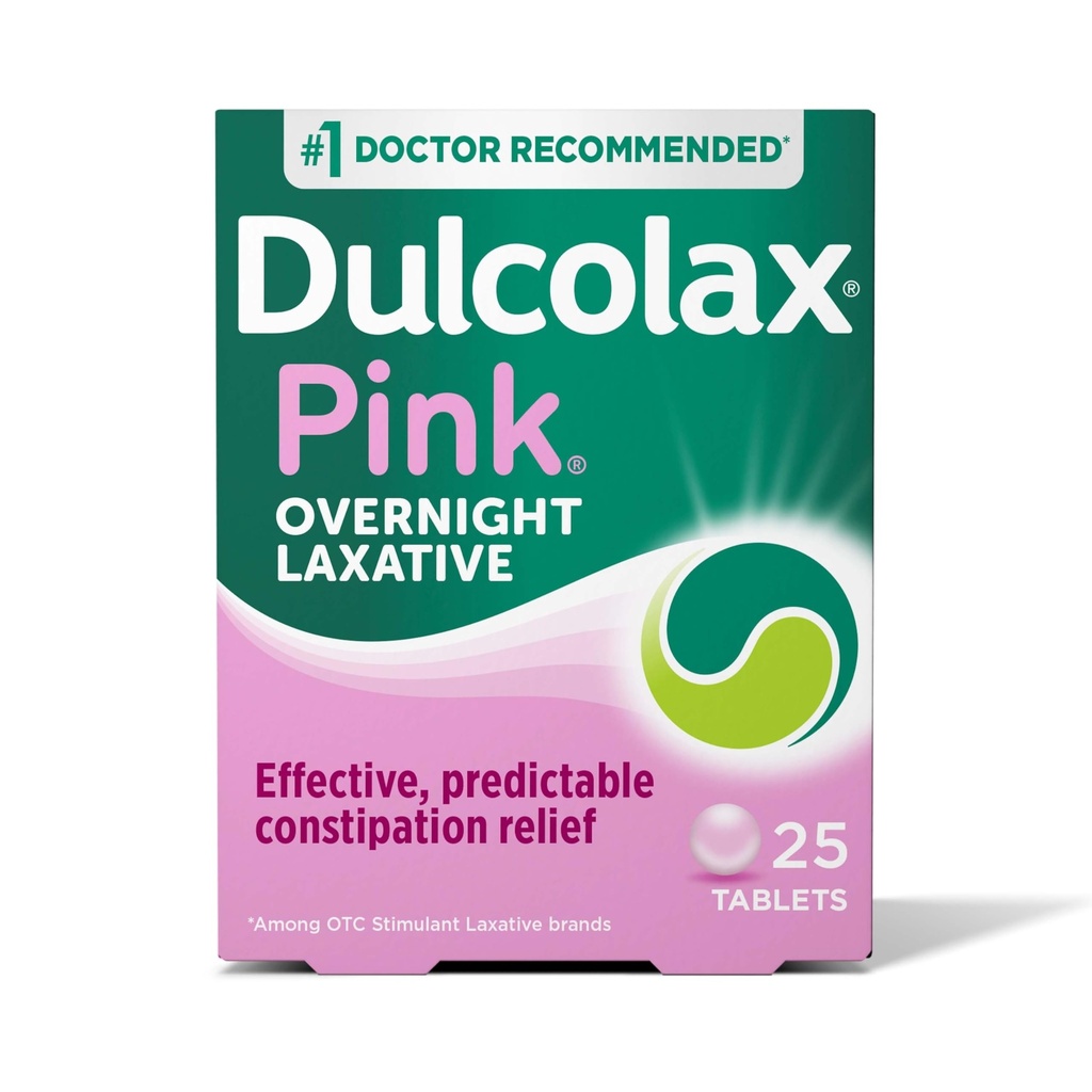 Dulcolax 분홍색 자극제 Laxative 정제, Overnight Laxative, Predictable & 효과적인 변비 구호, 스트레이브 스트레이딩 & bloating, Bisacodyl 5 mg, 25 조사