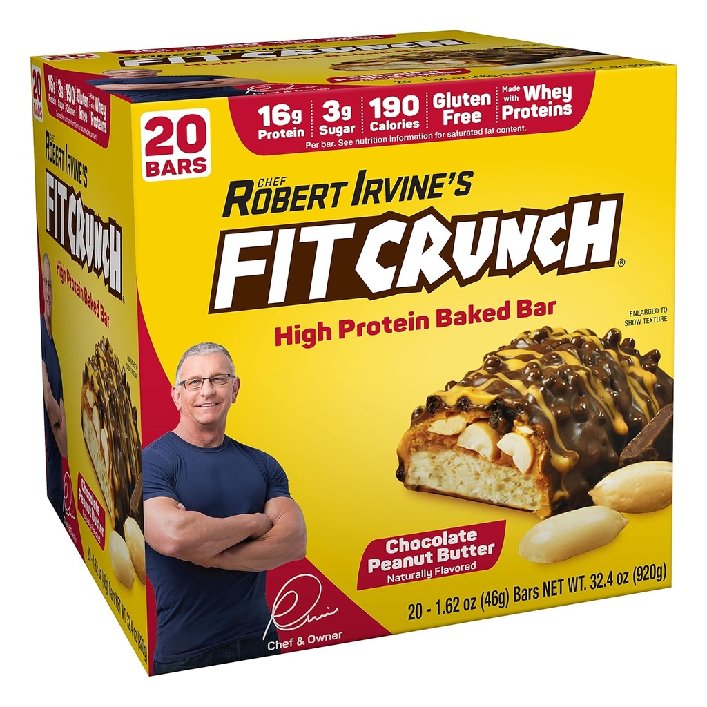 FITCRUNCH Protein Bar, Snack Size Value Pack, Gluten Free, Whey Protein (20 스낵 사이즈 바, 땅콩 버터)