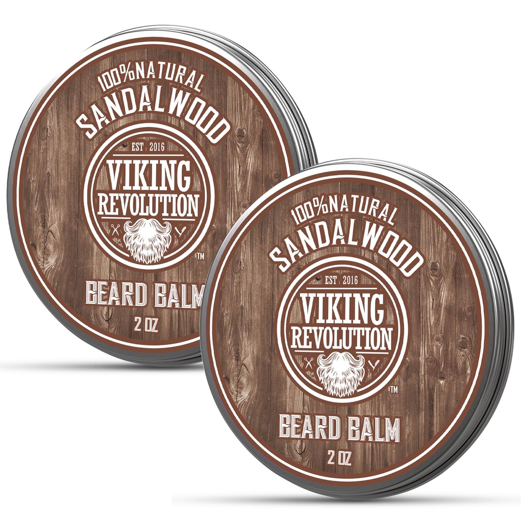 Viking Revolution Sandalwood Beard Balm - Argan Oil, Jojoba Oil과 남성을위한 Beard Softener - Beeswax와 남성을위한 Beard Moisturizer - 남자를위한 Beard Wax (2oz, 2 Pack)