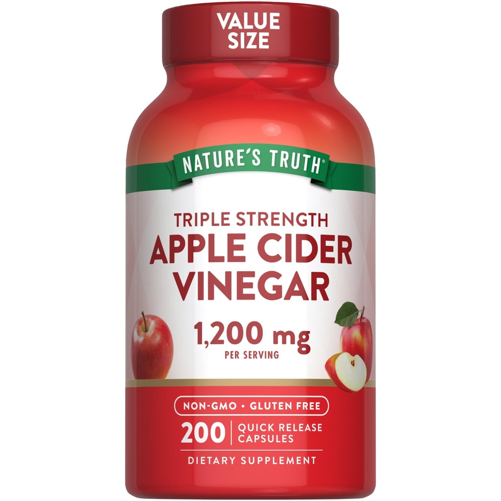 Nature's Truth Apple Cider Vinegar 캡슐 | 1200mg | 200 알약 | 추가 강도 | 가치 크기 | Non-GMO, 글루텐 무료 보충