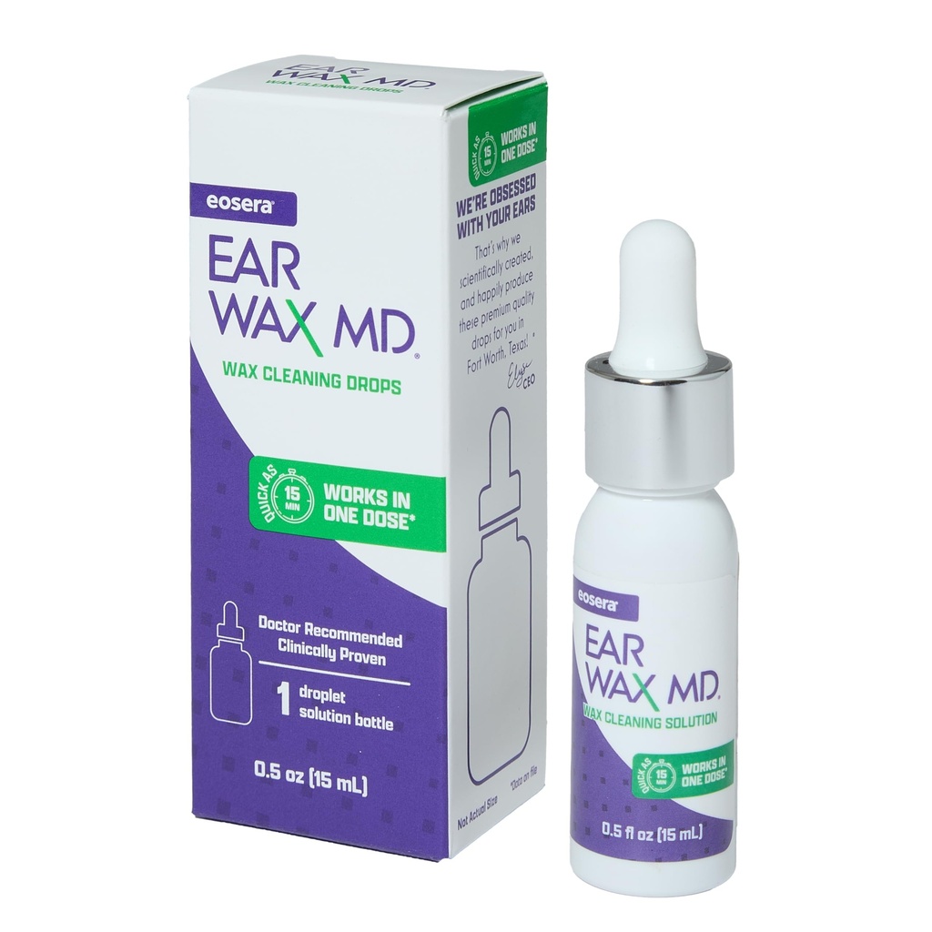 eosera® Ear Wax MD® - 귀 왁스 제거 드롭 - 그냥 1 치료에서 Earwax를 중단하고 용해 - 의사 추천 및 임상 입증 - Gentle & Safe - 15mL