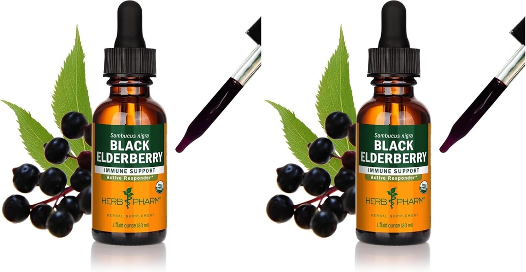 허브 Pharm 인증 유기 블랙 Elderberry 액체 추출 Immune 시스템 지원, 유기 Cane 알코올, 1 Oz (팩 2)