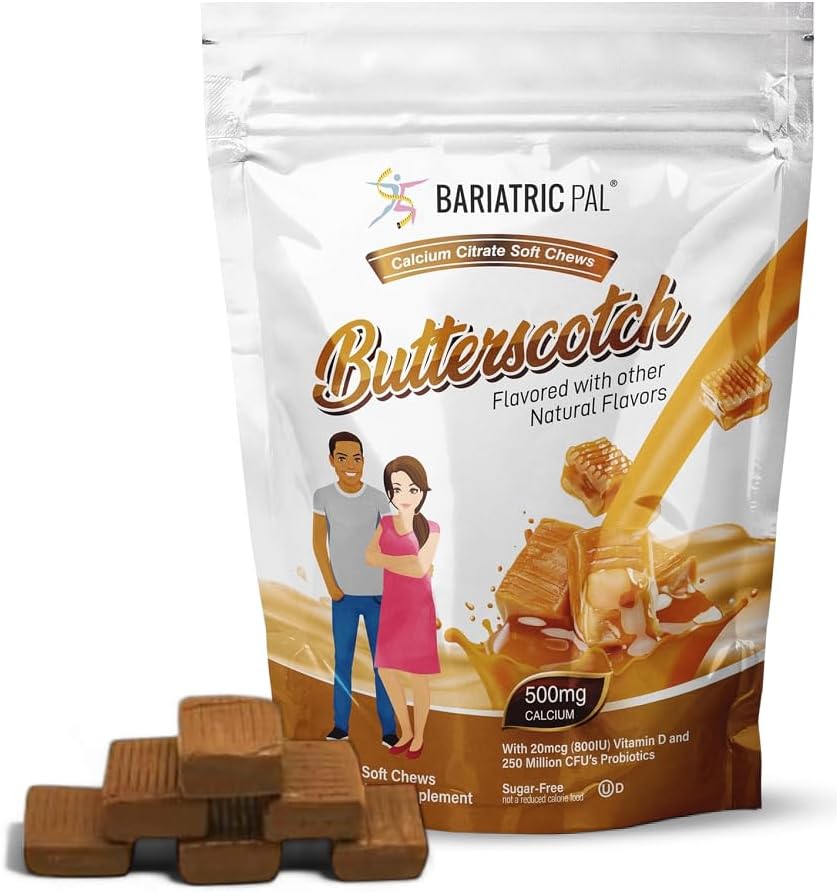 BariatricPal 설탕 자유로운 칼슘 구연산염 연약한 가슴 | 비타민 D & Probiotics를 가진 500mg | Butterscotch | 90 조사 (1 달 공급)
