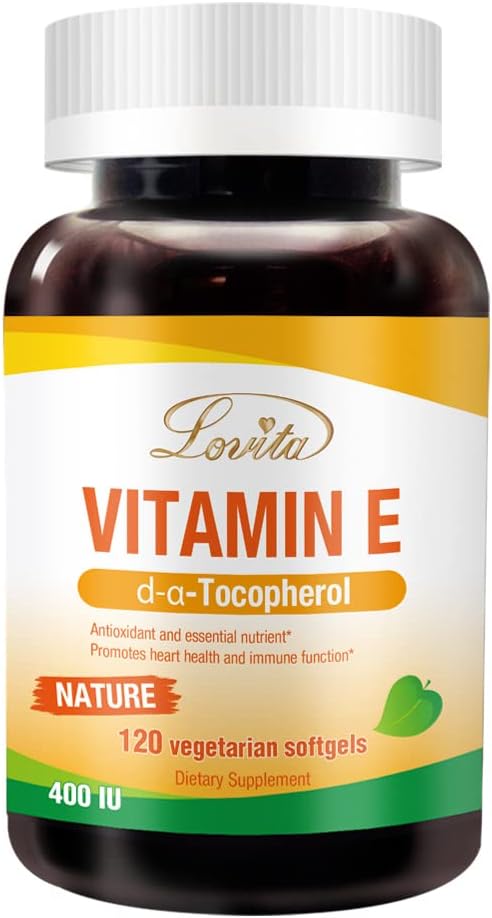 Lovita 비타민 E 400 IU Softgels, 자연적인 비타민 E 268 mg (D 알파 Tocopherol로), 건강한 피부를 위한 Vegan 비타민 E, 머리, 못 & 면역 체계 지원, 120 채식주의자 Softgels
