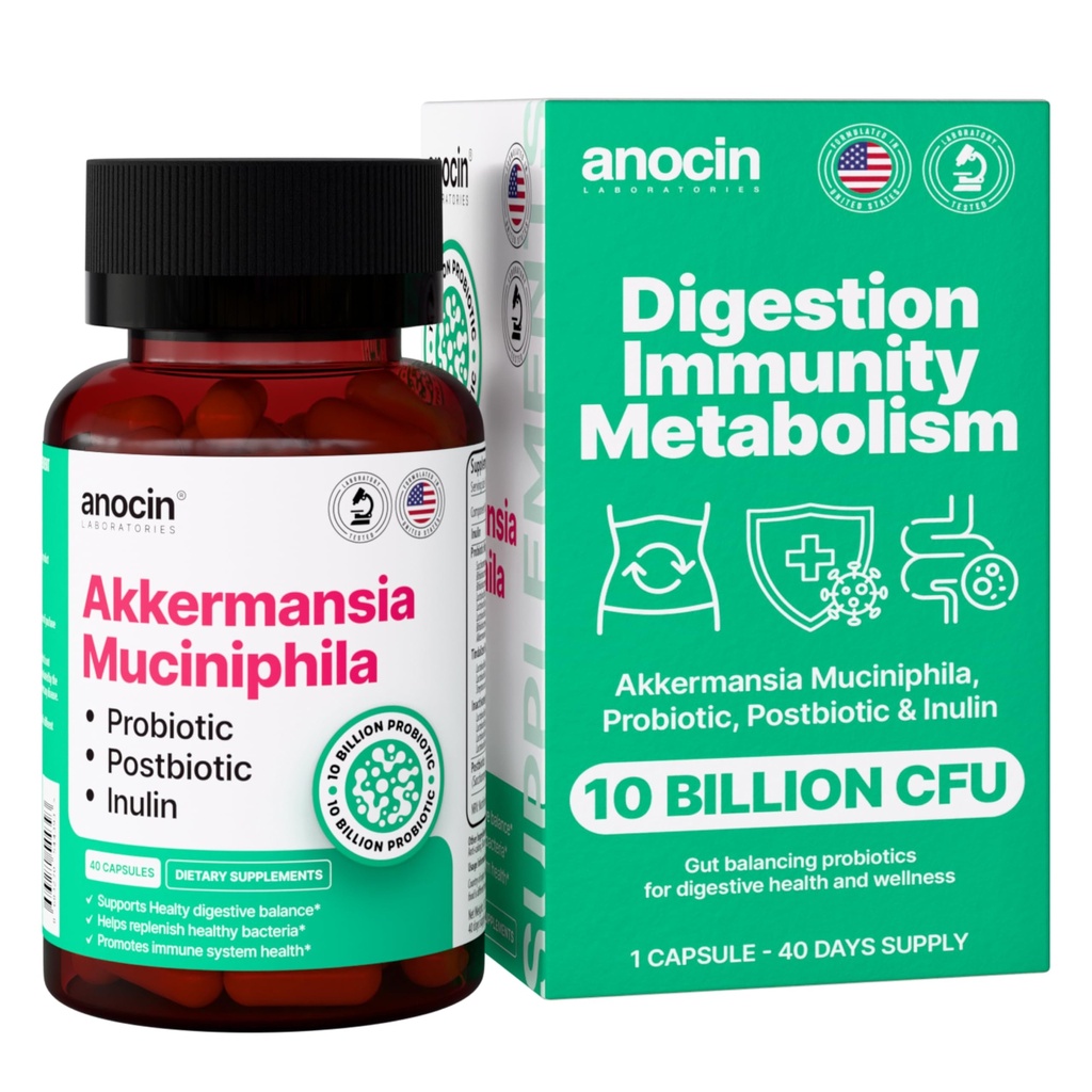 Akkermansia Muciniphila + Probiotic, Postbiotic & Inulin - 소화, 면역 지원을위한 Gut 건강 보충 - 10 억 CFU, Vegan & Gluten-Free