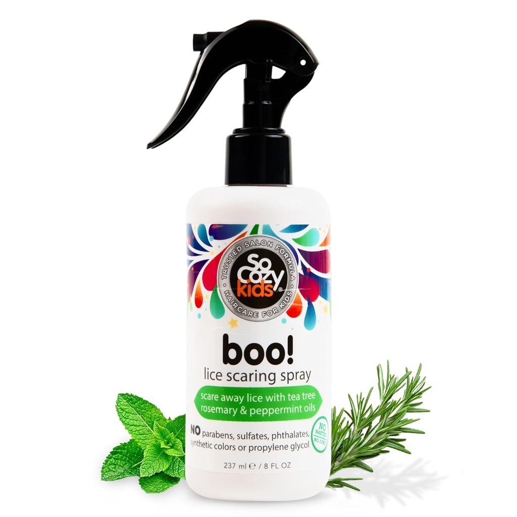 SoCozy Boo Lice는 아이 머리를 위한 살포, 효과적인 쥐 처리 (8개 Fl Oz) 임상으로 차 나무 기름, 로즈메리 기름 & Keratin, Paraben & 황산염을 가진 조건을 다는 살포를 해방합니다