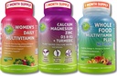 Vegan Multivitamins & 칼슘 트리오 – 철 + 철 + 식물 기반 칼슘, 마그네슘, 아연, D3, K2 및 심황 - 에너지, 뼈 및 면역 지원이있는 전체 식품 멀티 비타민
