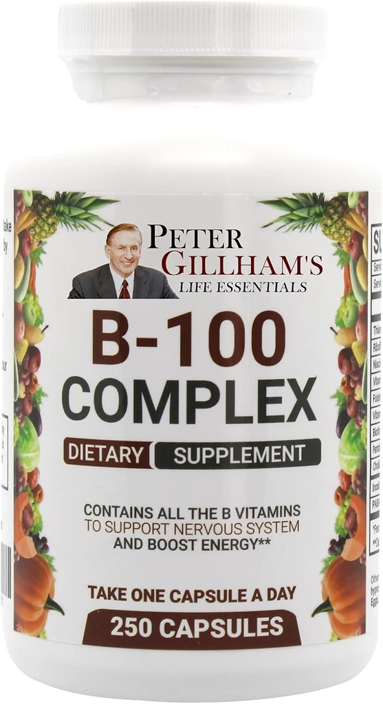 균형이 잡힌 비타민 B 복합체 100mg 250 캡슐, 에너지 및 대사 지원. 모든 B 비타민을 포함 Peter Gillham의 생명 필수,
