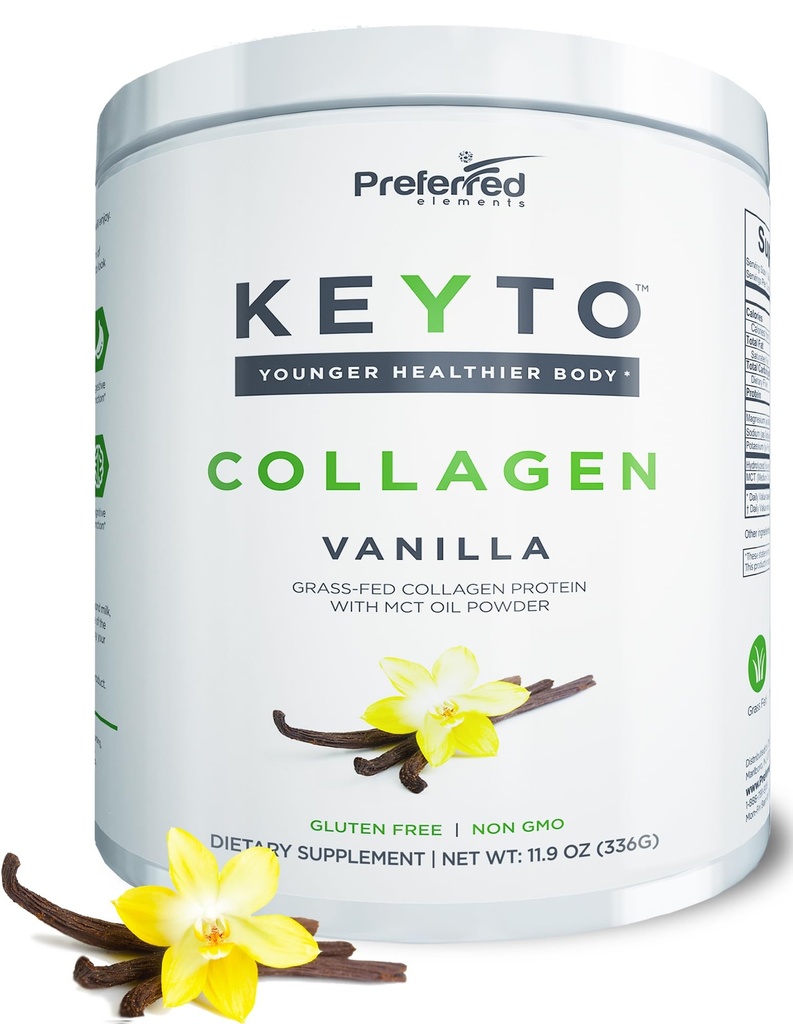 MCT 기름을 가진 Keto 교원질 단백질 분말 – Keto와 Paleo 친절한 잔디 Fed와 Pasture에 의하여 올려지는 가수분해된 교원질 펩티드 – 적당한 낮은 Carb Diet 및 Keto 식사 – KEYTO 바닐라 풍미