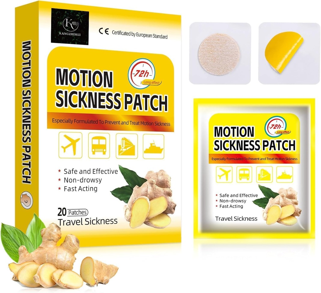 크루즈, 비 Drowsy Sea Sickness Patchs for Boat, 자동차 및 비행기, 여행을위한 Ginger Extract가있는 방수 자동차 모션 Sickness Patch, 20 카운트