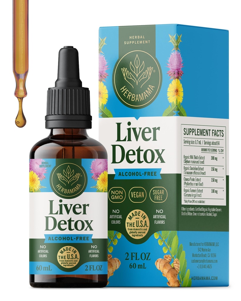HERBAMA Liver Cleanse Detox & Repair - Liver Support Supplement - 우유 이틀, Dandelion Root & Chanca Piedra와 액체 드롭 - 알코올 및 설탕 무료 액체 세척 보충, 42 일 공급
