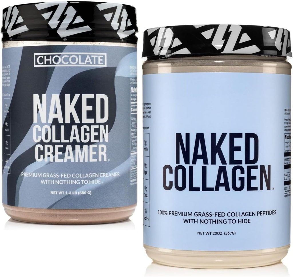 NAKED Collagen Coffee Creamer Chocolate 40 서빙 + Collagen Peptides Protein Powder Unflavored 60 서빙 번들 : Non-GMO, Keto, Gluten-Free, Paleo-Friendly, Soy-Free.