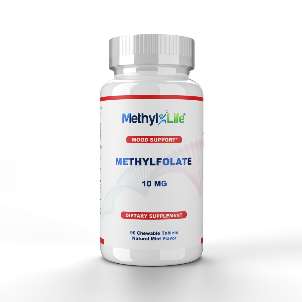 Methyl-Life® L-Methylfolate 10 mg - Cerebrofolate® (L-5-MTHF, 칼슘)의 초음파 형태를 가진 Chewable 활동적인 Folate 정제 | Vegan, Non-GMO, 글루텐 자유로운 | 90 Chewable 정제