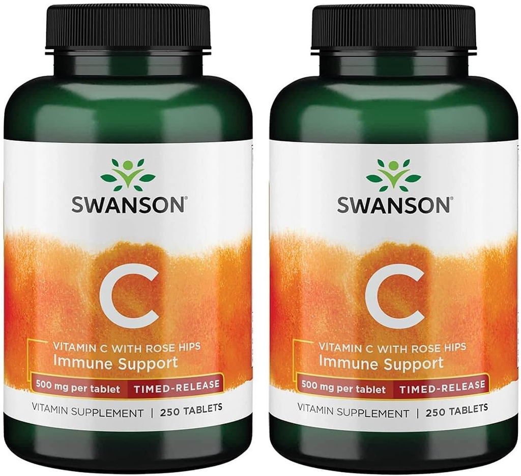 Swanson Rose HIPS 면역 체계 지원 피부 심혈관 건강 산화 보충교재 500 mg 250 정제 (Tabs) (2 팩)를 가진 Timed Release 비타민 C