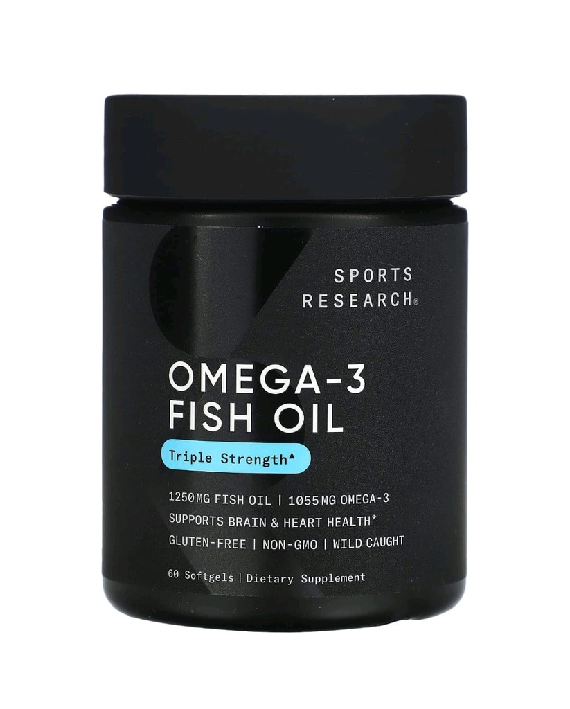 스포츠 연구 Omega-3 물고기 기름, 세 배 힘, 60 Softgels