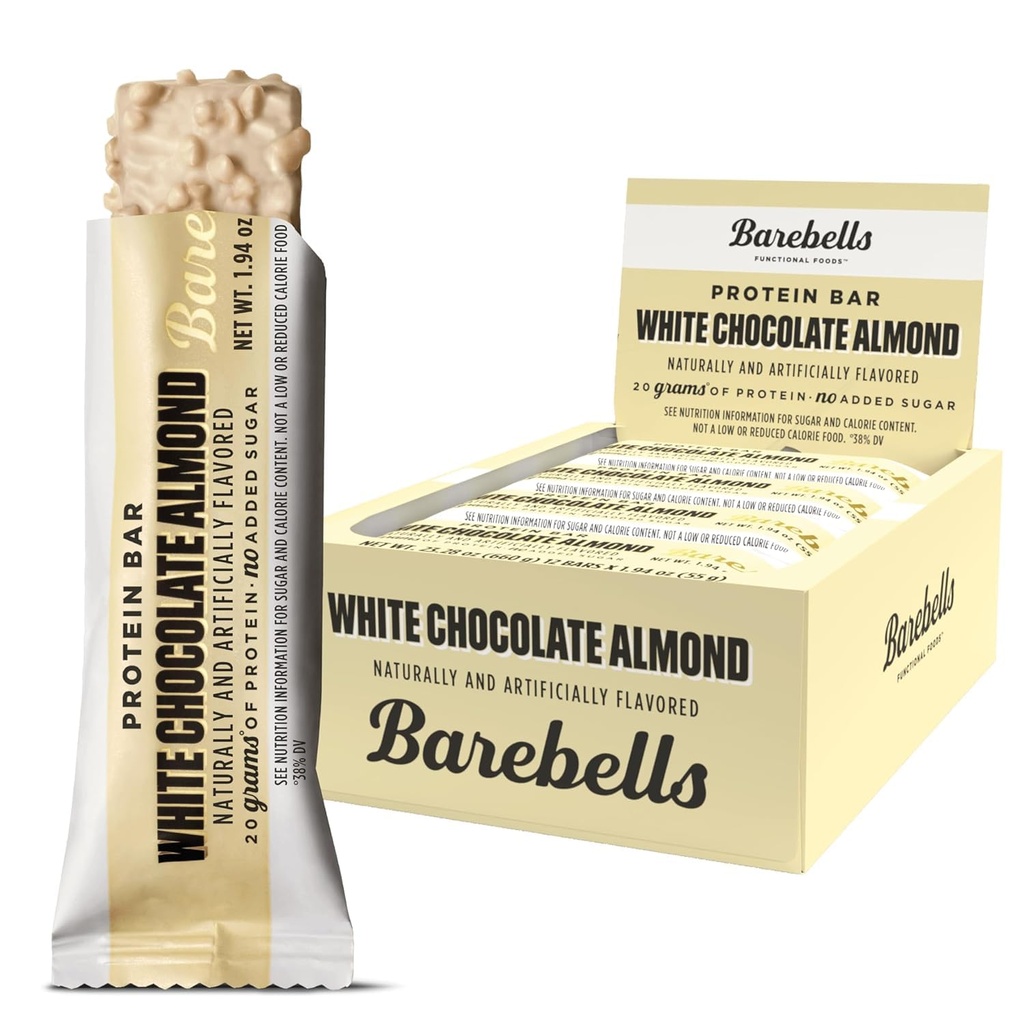 Barebells Protein Bars White Chocolate Almond - 12 Count, 20g High Protein Treats - 1g Total Sugar가있는 초콜릿 영양 바 - 온 - 고 아침 식사 또는 포스트 운동 식사