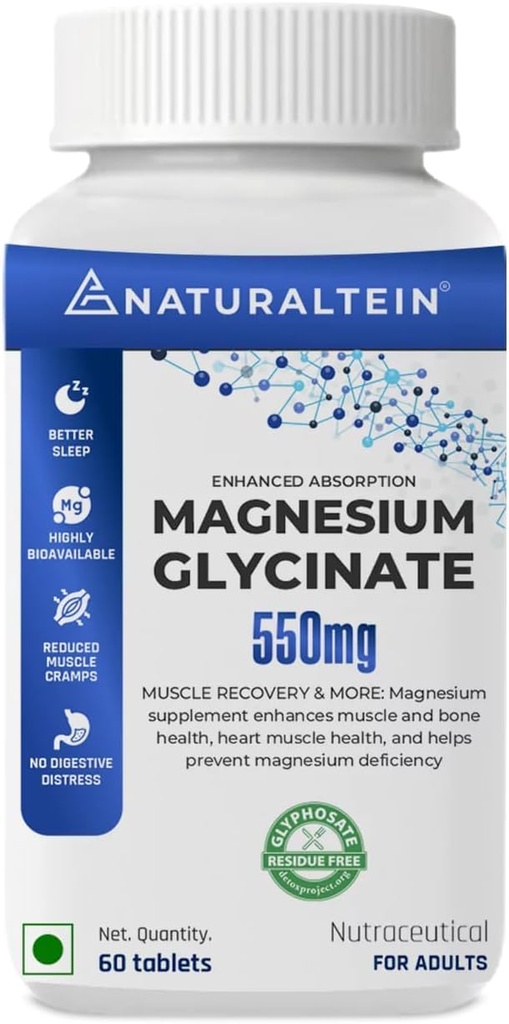 마그네슘 글리세린 보충교재 - 60의 정제 x 121 mg 성분 마그네슘, 555 mg 일단 매일 여성 좋은 건강 및 수면을 위한 순수한 킬레이트화된 Bisglycinate - 무거운 금속을 위해 시험되고 신뢰하는