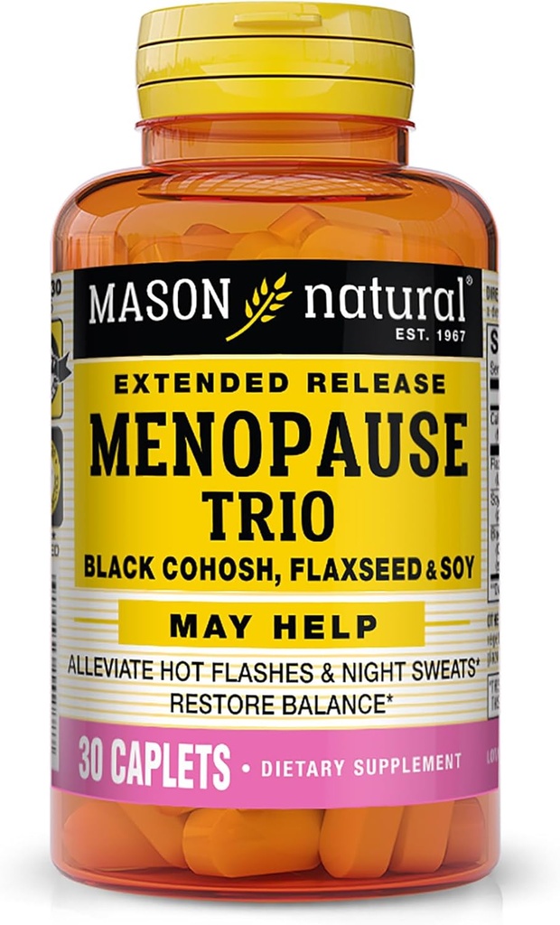 Mason Natural Menopause Trio : Black Cohosh, Flaxseed, & Soy (Extended Release) - May Alleviate Hot Flashes & Night Sweats *, 건강한 호르몬 밸런스 *, 30 캡슐 지원