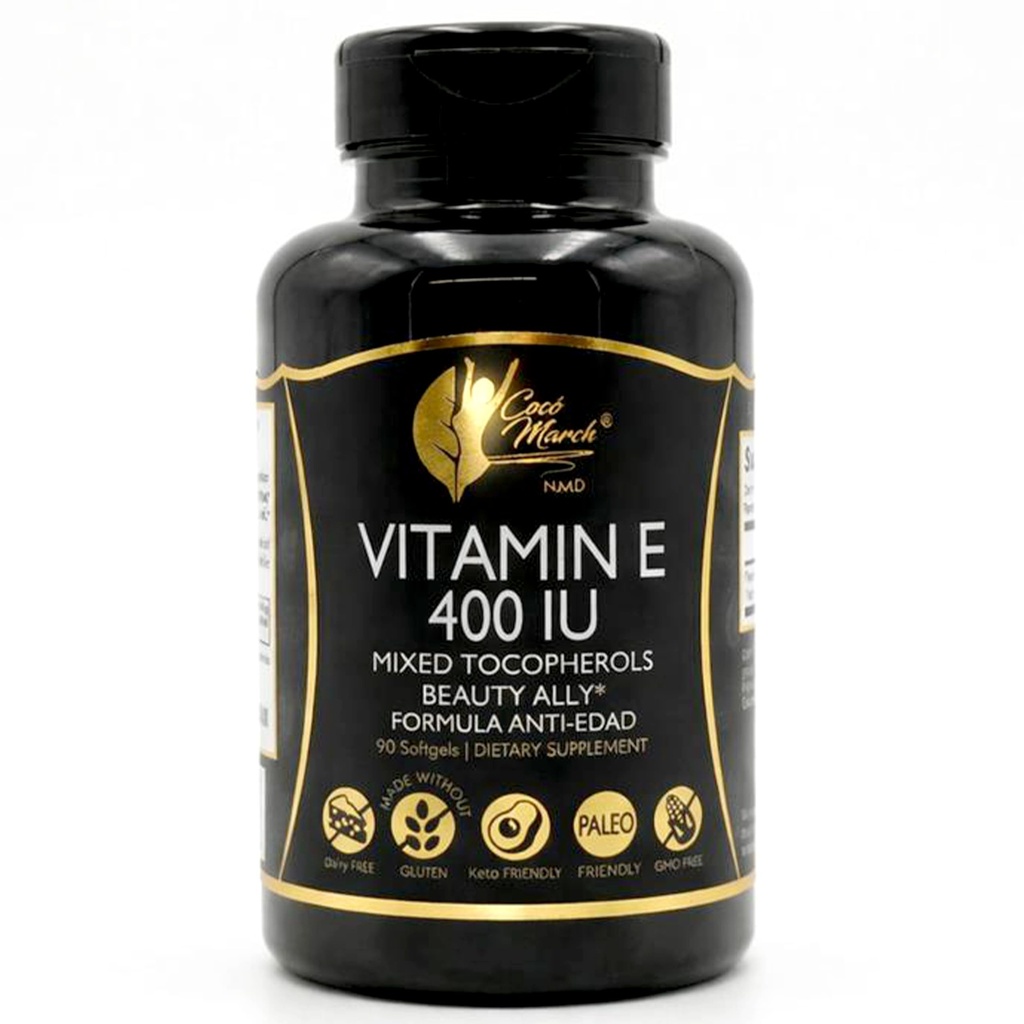 Cocó 3 월 N.M.D 천연 비타민 E 400 IU-Mixed Tocopherols, Beauty Ally, 3 개월 공급 - 글루텐 무료, Paleo Friendly, Dairy Free, Keto Friendly, GMO Free, 100 Softgels