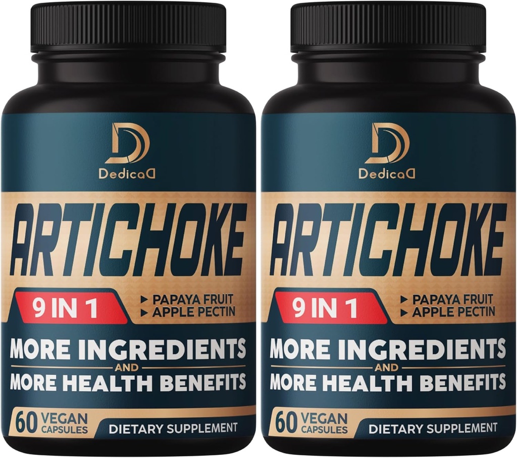 Artichoke 추출물 캡슐 6650mg 4-Month 공급 - Digestion, Immune 건강 & 몸 균형 - 결합된 9 허브 Papaya, Apple Pectin, Ginger & 더 많은 것 - 비 GMO 2 팩 60 캡슐