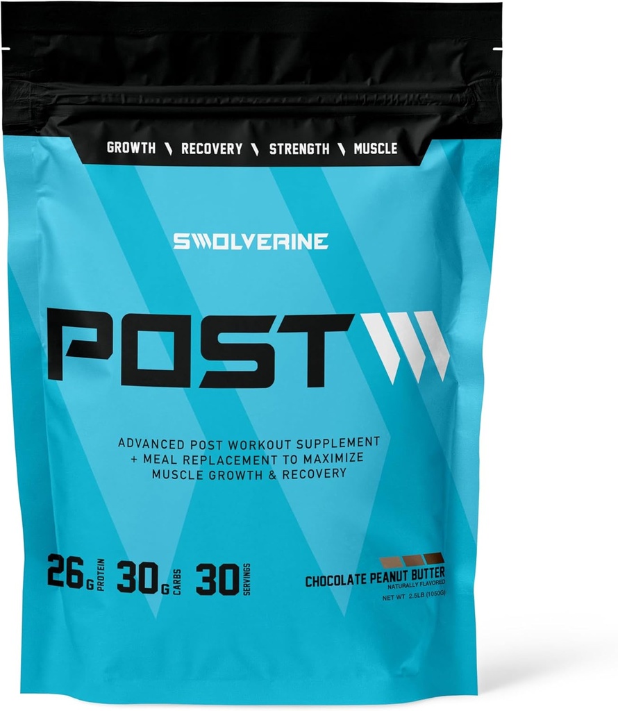 Swolverine Post | 포스트 운동 회복 및 근육 건물 공식, Pea Protein Isolate, Pea Starch Carb10, L 글루타민, 코코넛 워터 (코크레이트 땅콩 버터, 30 서빙)