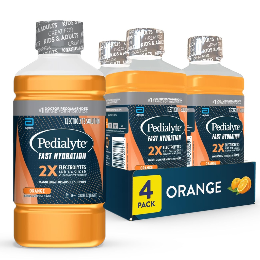 Pedialyte 빠른 Hydration 전해질 해결책, 오렌지, Hydration 음료, 33.8 Fl Oz (4의 포장)