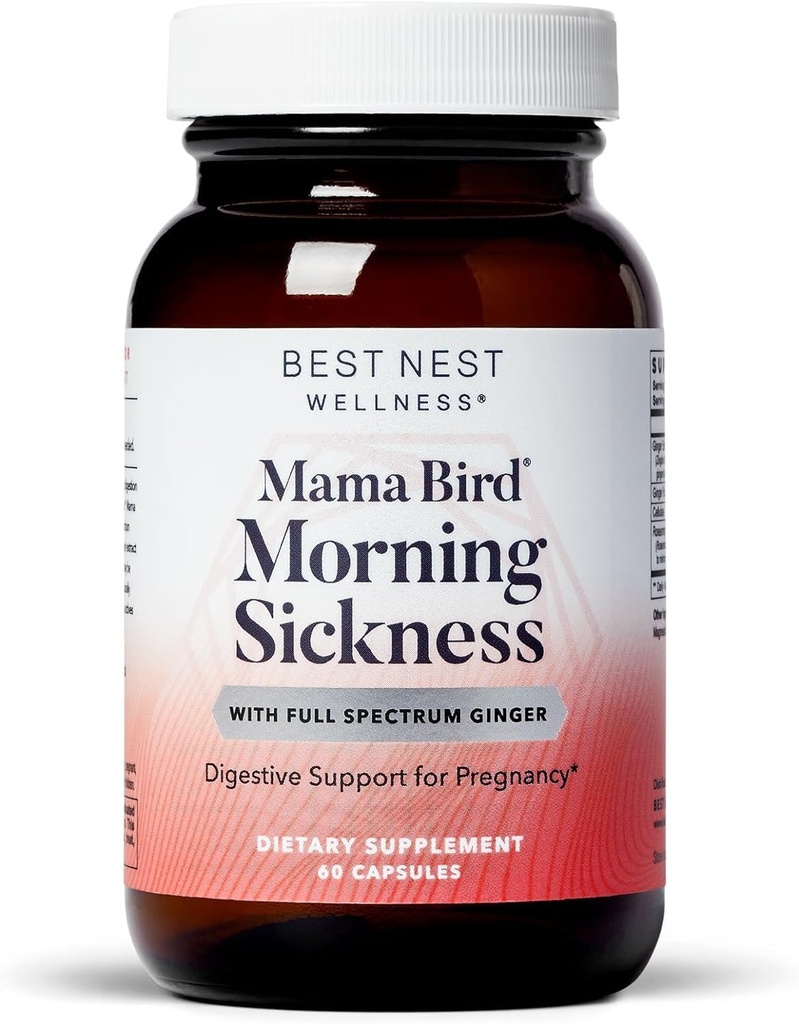 최고의 Nest Wellness Mama Bird Morning Sickness Relief - Gentle Supplement Formula Aids Against Morning Sickness - Ginger Extract & Root Powder로 보충 - 60 캡슐