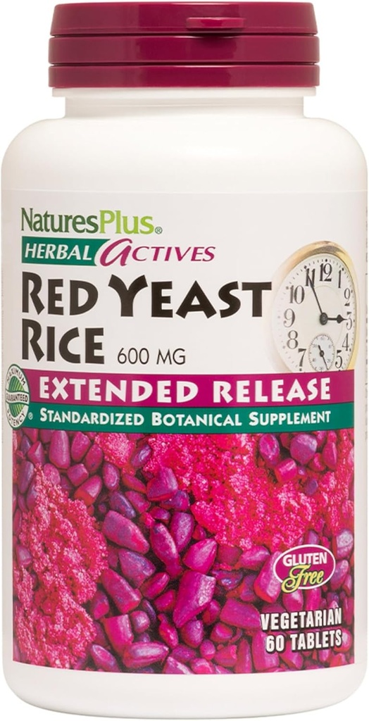 NaturesPlus Herbal Actives Red Yeast Rice Extended Release 600 mg - 60 정제, 팩 3 - 일반 웰빙 지원 - 채식, 글루텐 무료 - 180 총 서빙