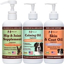 Natural Dog Company Wellness Bund$le for Dogs, Food Toppers, (1) 스킨 & 코트 오일, (1) 액체 글루코사민, (1) 캘리밍 오일