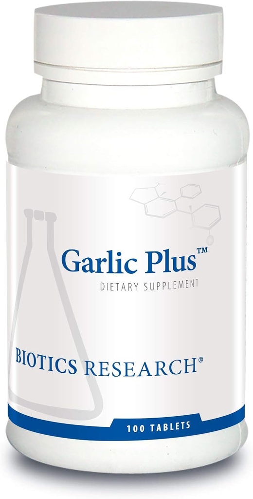 Biotics 연구 마늘 플러스 순수한 마늘 농축물 플러스 비타민 C와 Chlorophyllins, 지원 심장 혈관 건강, 면역 기능, 강한 산화 방지제 100 정제