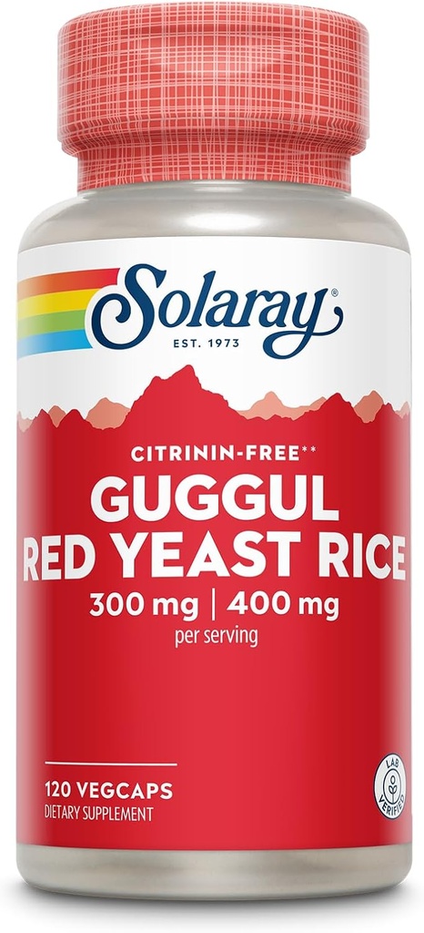 SOLARAY Guggul Gum Extract & Red Yeast Rice - 건강한 심장 혈관 기능 지원 - 실험실 검증 - 60 서빙, 120 VegCaps