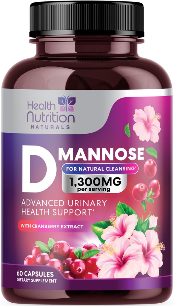 D-Mannose Supplement 1,350mg - Cranberry, Hibiscus & Dandelion - 여성 및 남성을위한 자연적인 Urinary Tract & Bladder 지원 - Flush & Cleanse Impurities - Non-GMO, Vegan - 60 캡슐