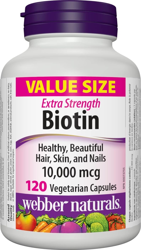 Webber Naturals Biotin 추가 강도 10,000 mcg, 120 캡슐