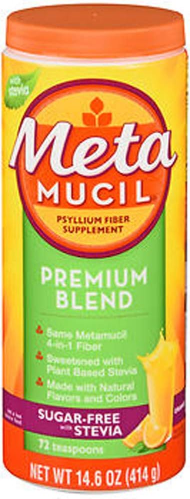Metamucil Premium Blend Psyllium Fiber Powder Sugar-Free - 스테비아 오렌지 - 14.6 온스