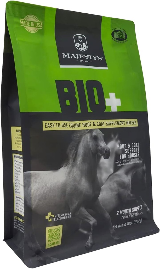 Majesty's BIO+ Biotin Wafers - 뛰어난 말 / Equine Hoof 및 코트 지원 보충 - 구리, 아연, Lysine, Methionine (60 개)